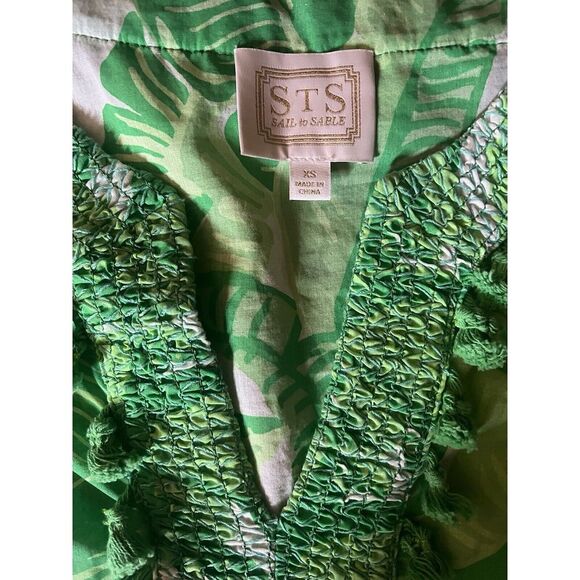 Sail to Sable Palm Print Kaftan with Tassel Trim Transparent XS - Picture 3 of 6